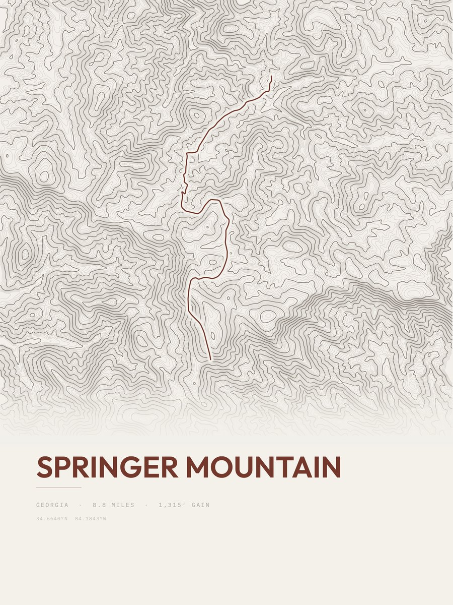 Springer Mountain topographic trail print