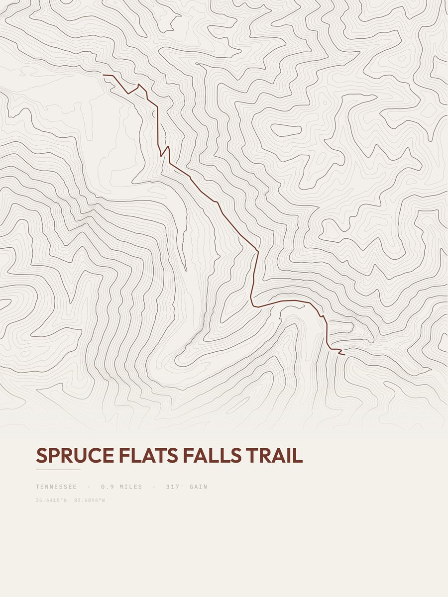 Spruce Flats Falls Trail Topographic print