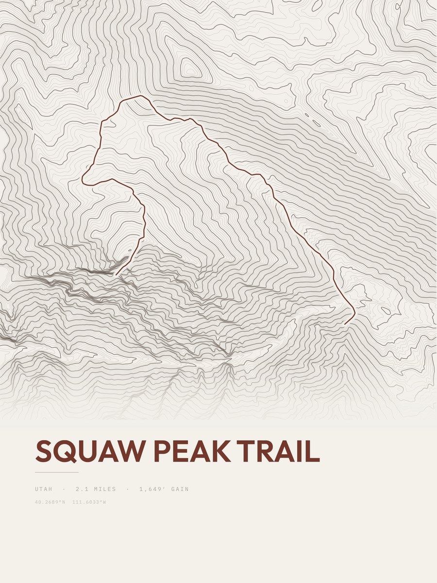 Squaw Peak Trail topographic trail print