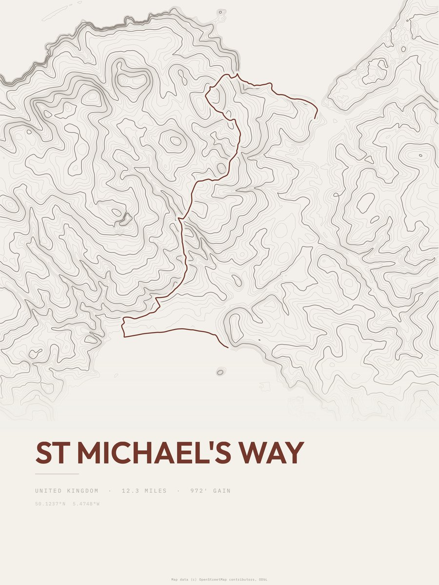 St Michael's Way topographic trail print