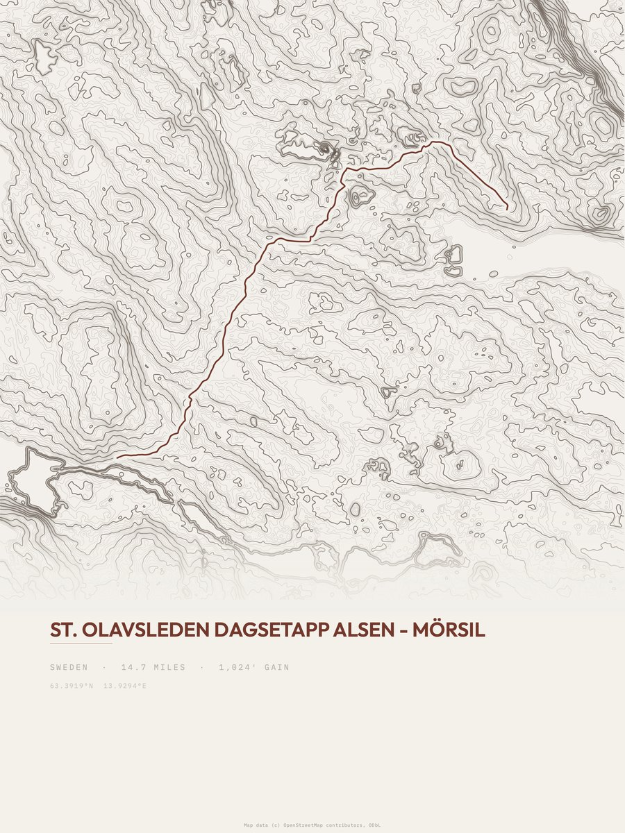 St. Olavsleden topographic trail print