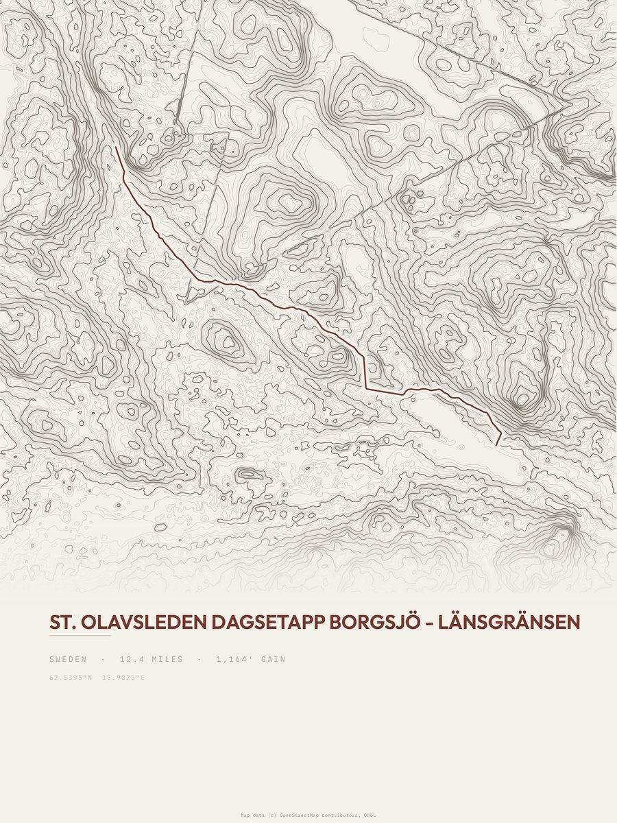 St. Olavsleden topographic trail print