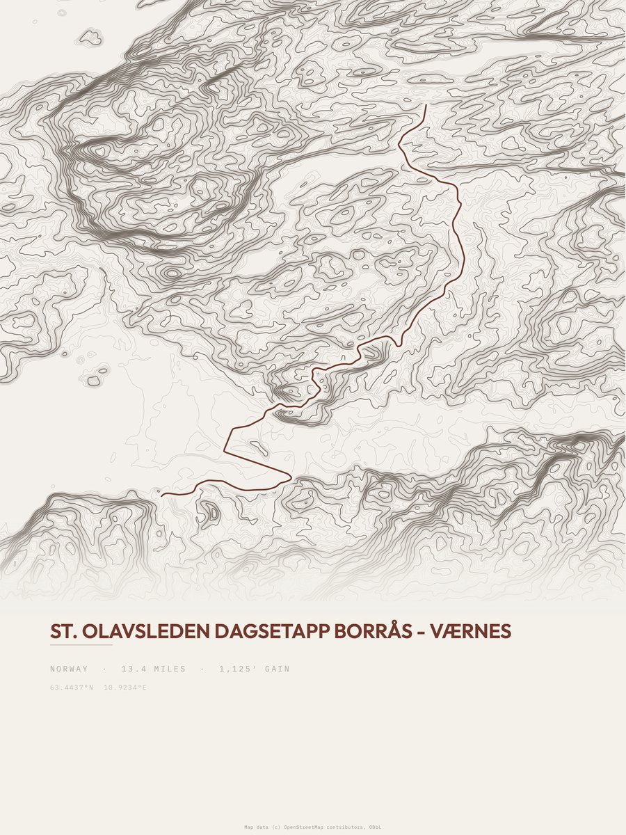 St. Olavsleden topographic trail print