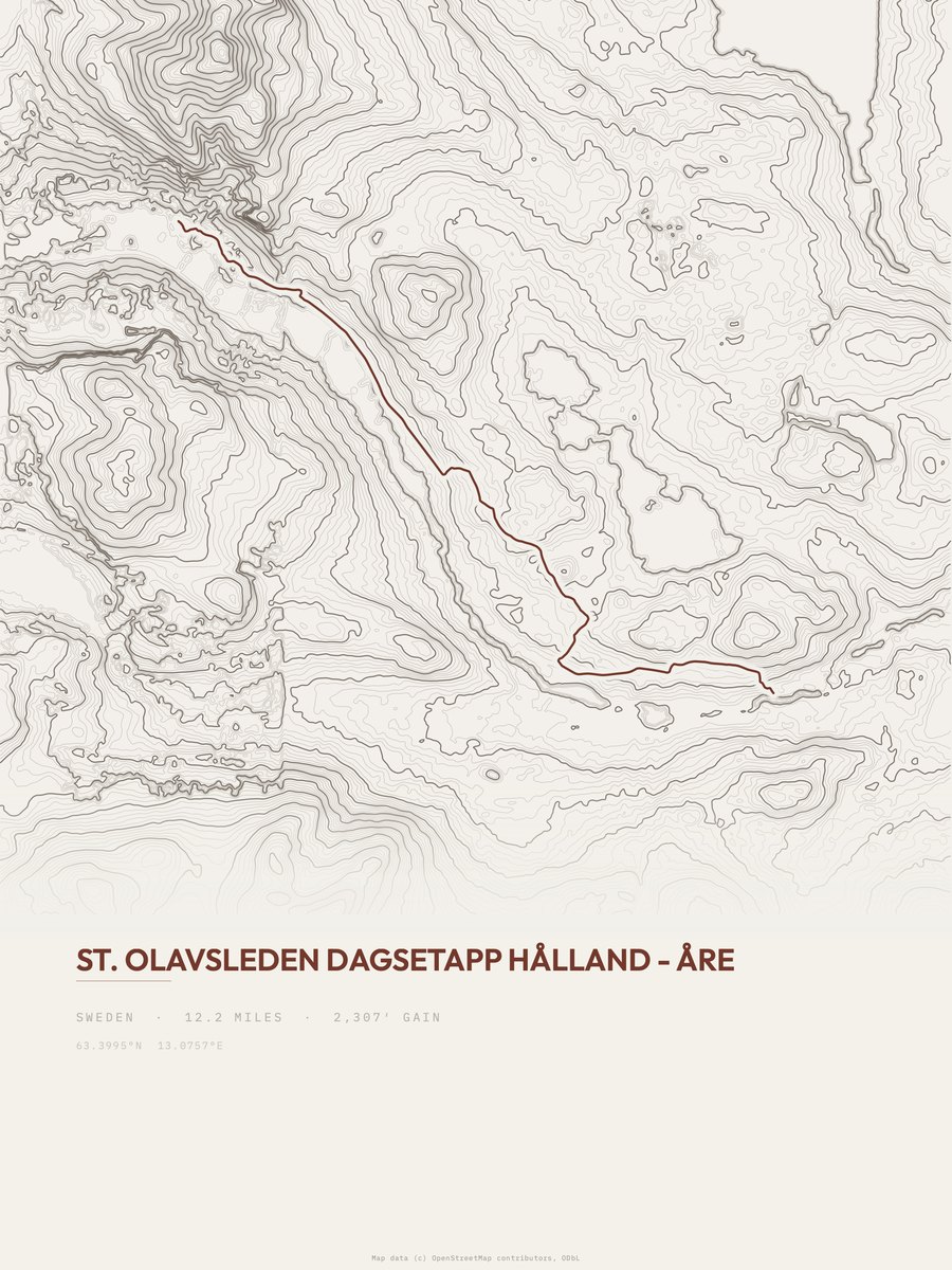 St. Olavsleden topographic trail print