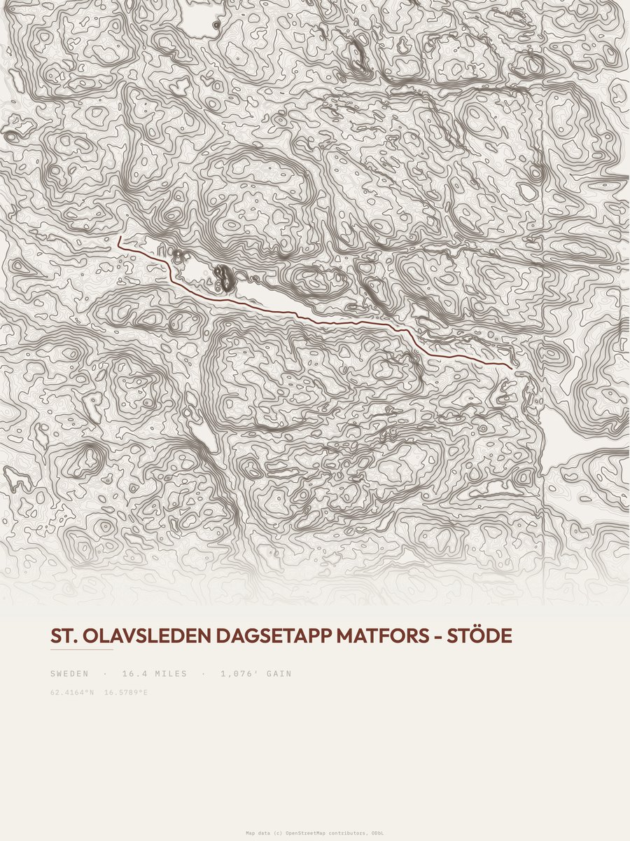 St. Olavsleden topographic trail print