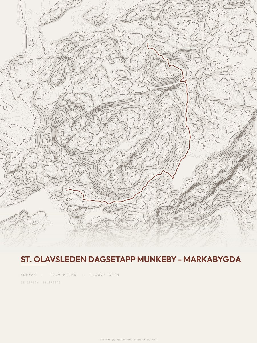 St. Olavsleden topographic trail print
