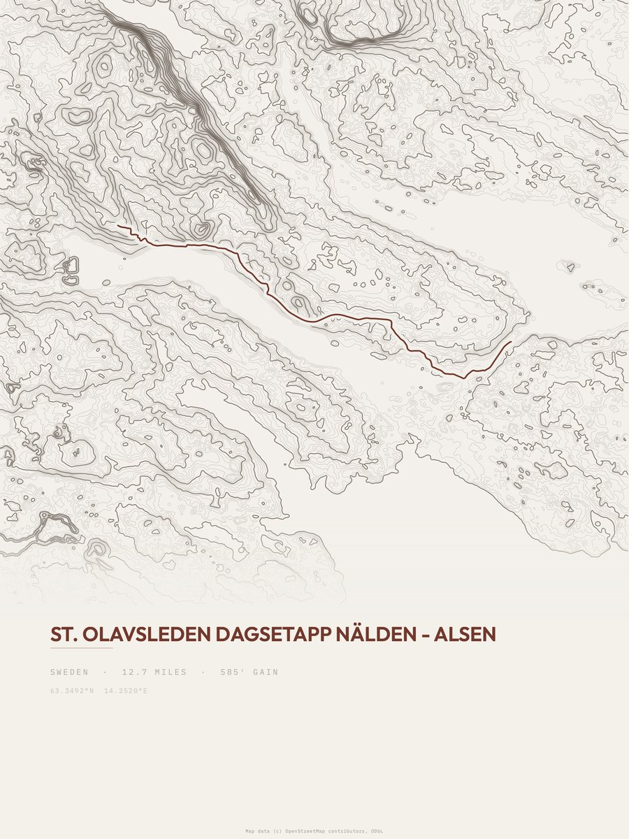 St. Olavsleden topographic trail print