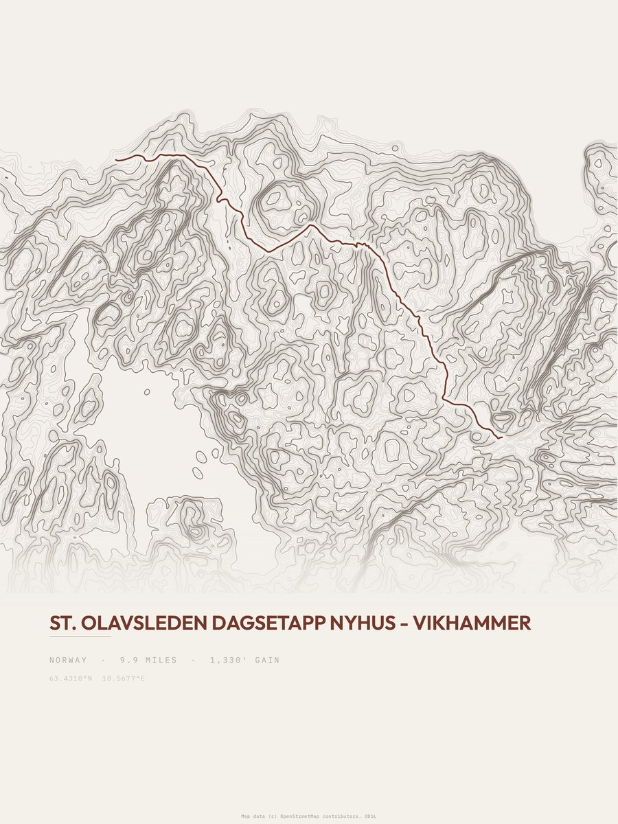 St. Olavsleden topographic trail print
