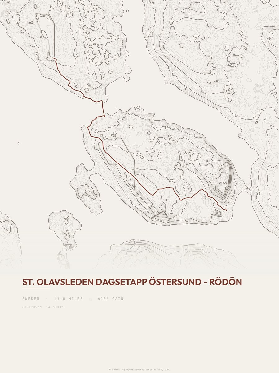 St. Olavsleden topographic trail print