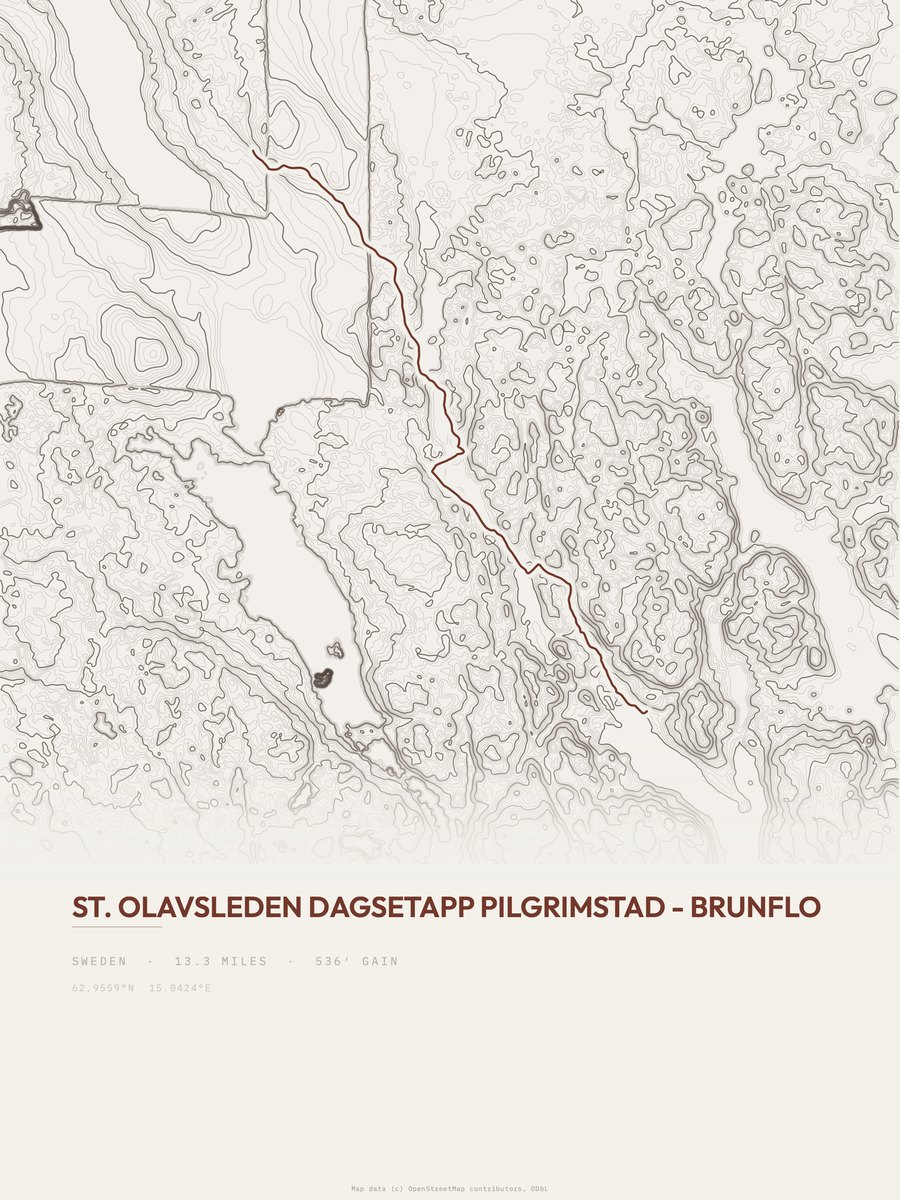 St. Olavsleden topographic trail print