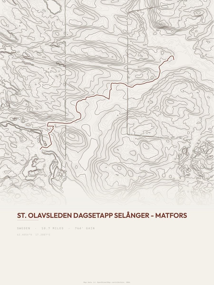 St. Olavsleden topographic trail print