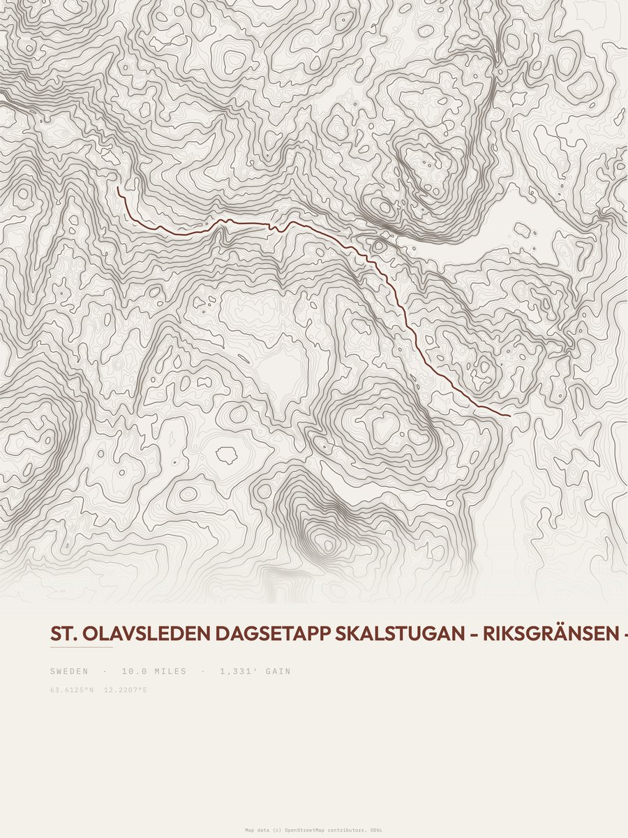 St. Olavsleden topographic trail print