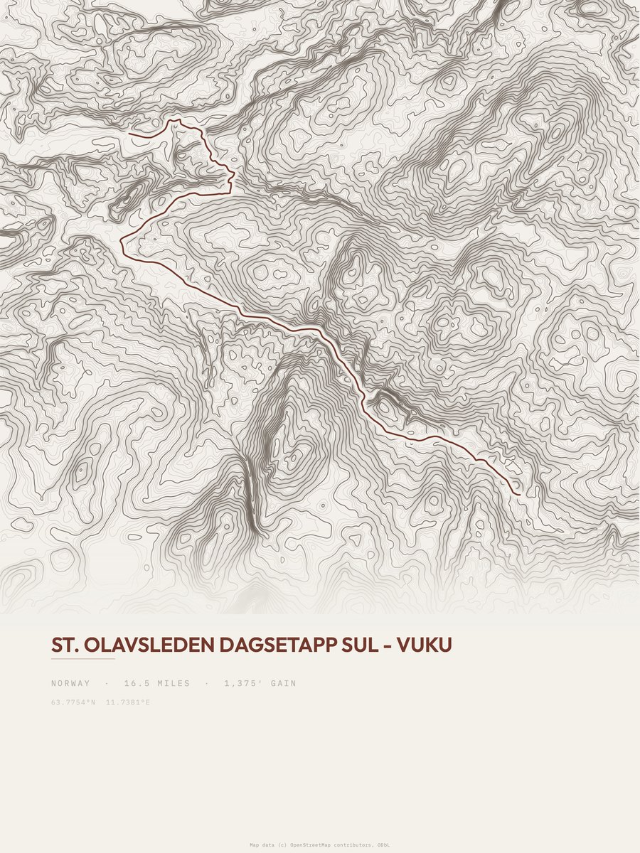 St. Olavsleden topographic trail print
