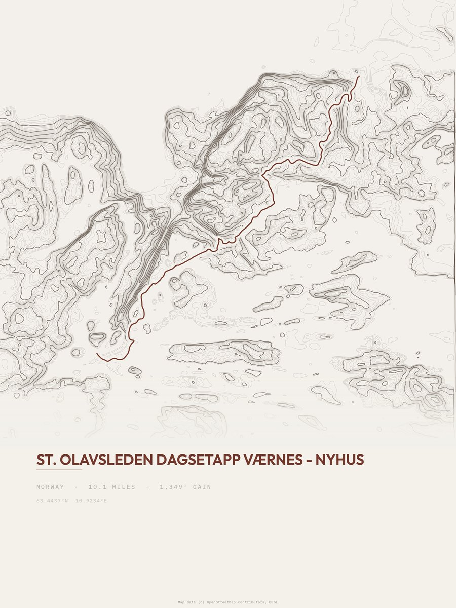 St. Olavsleden topographic trail print