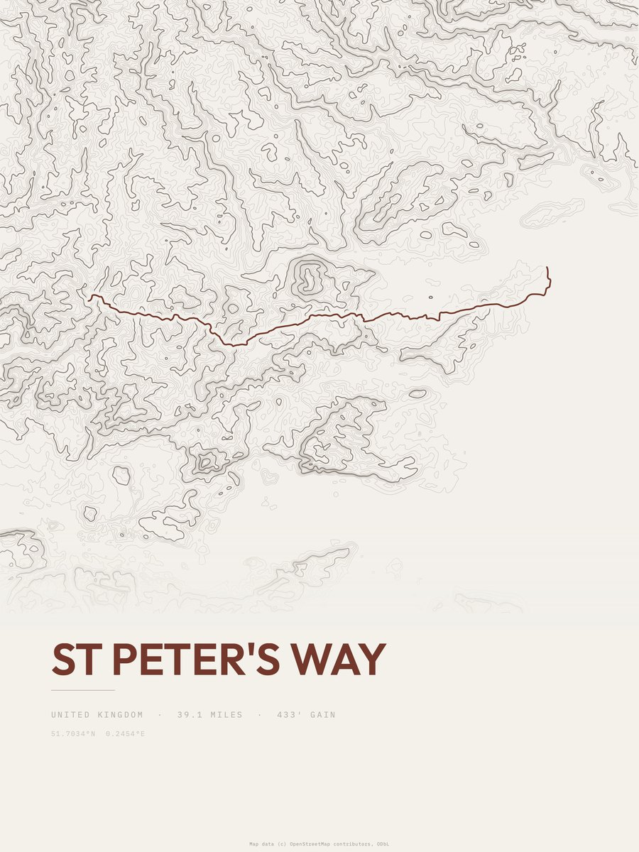 St Peter's Way topographic trail print
