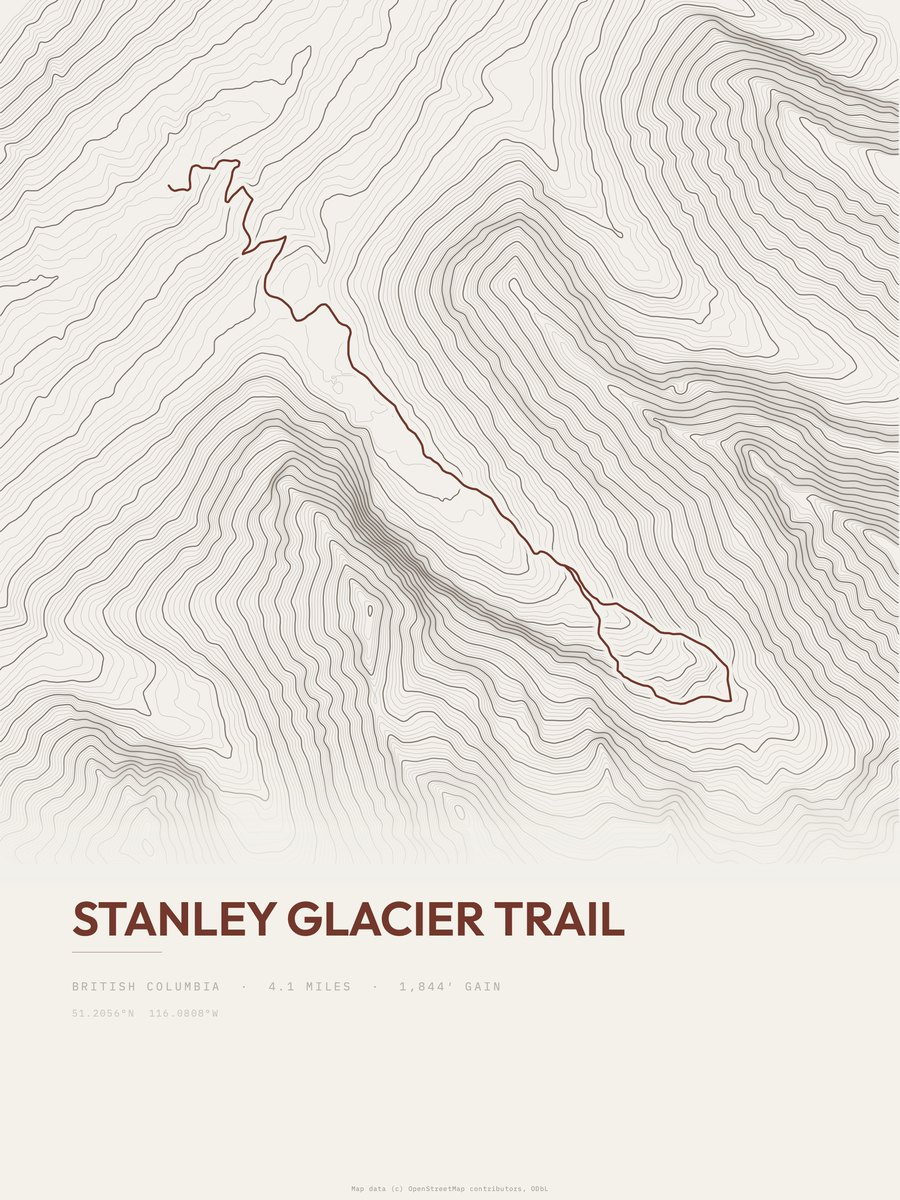 Stanley Glacier Trail Topographic print