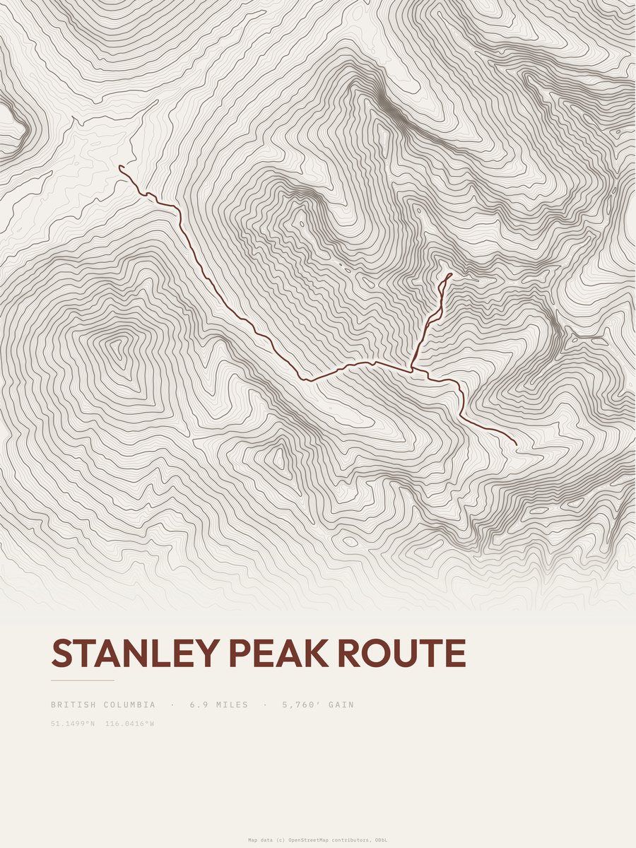 Stanley Peak Route topographic trail print