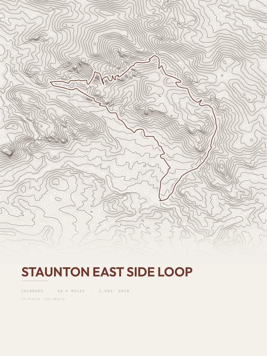 Staunton East Side Loop topographic trail print