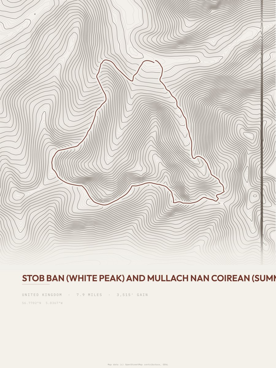 Stob Ban and Mullach nan Coirean topographic trail print