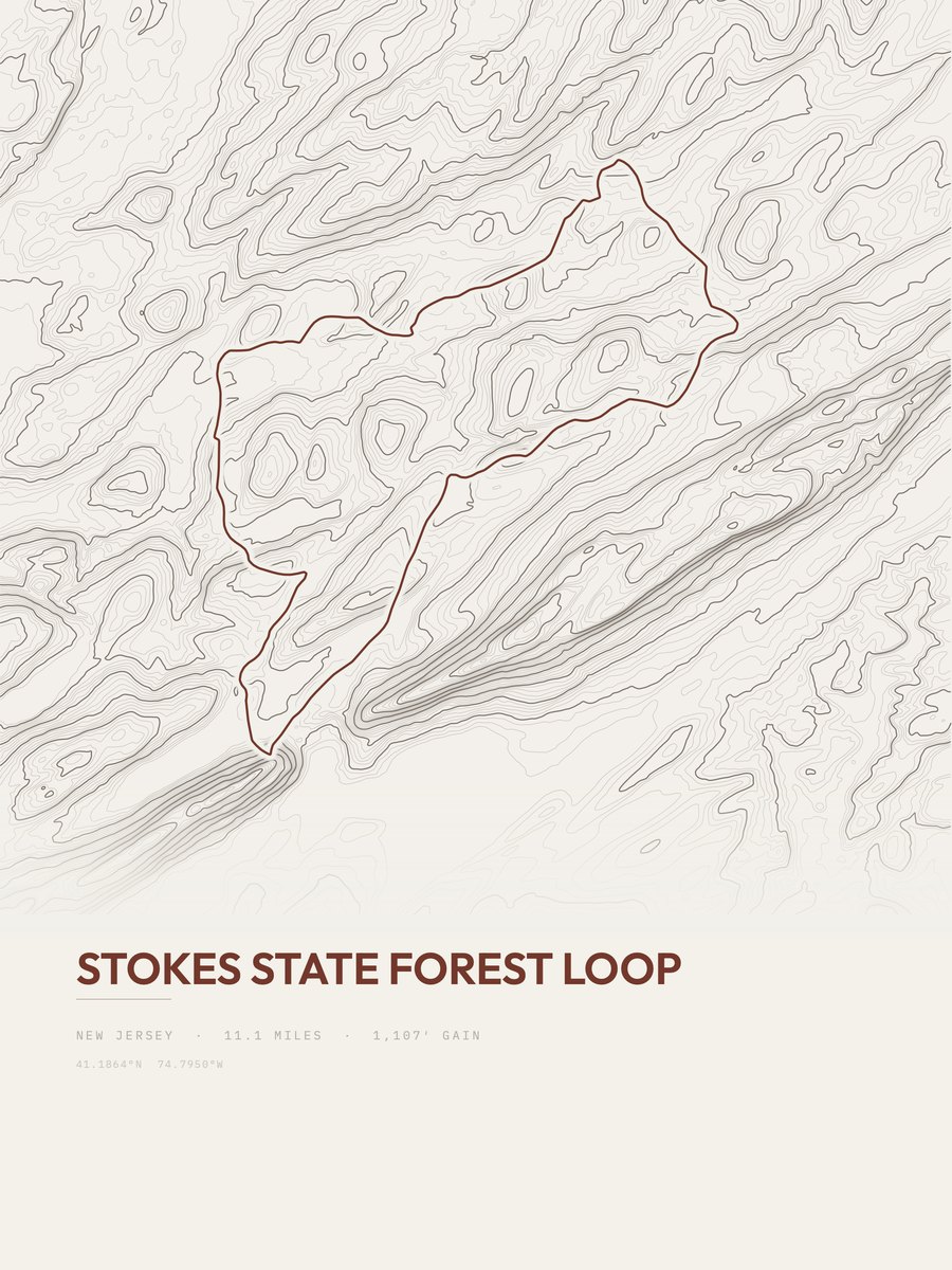 Stokes State Forest Loop topographic trail print