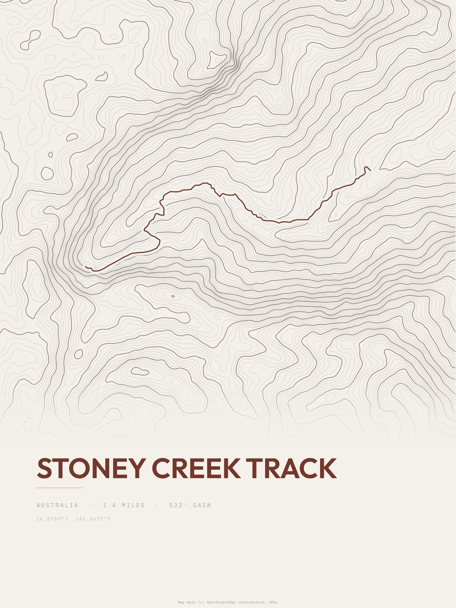 Stoney Creek Track topographic trail print