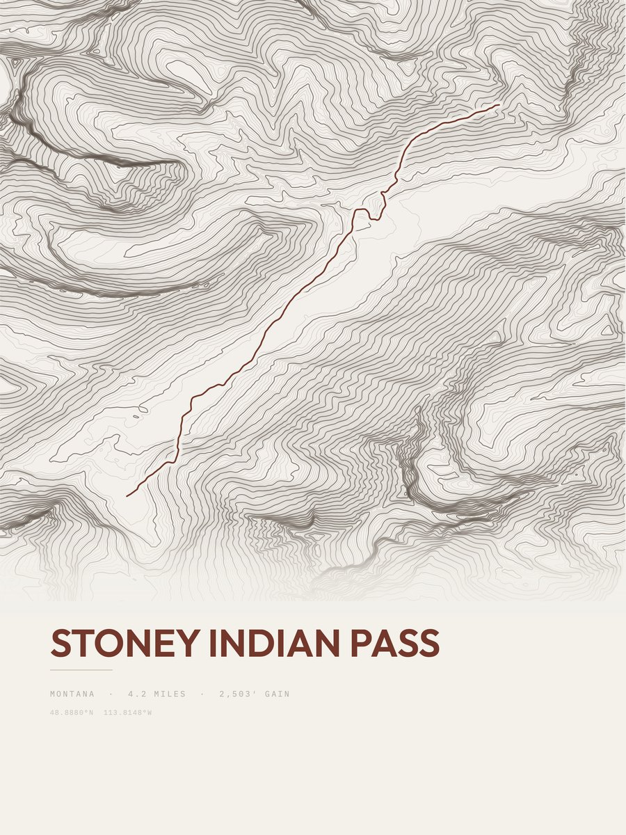 Stoney Indian Pass topographic trail print