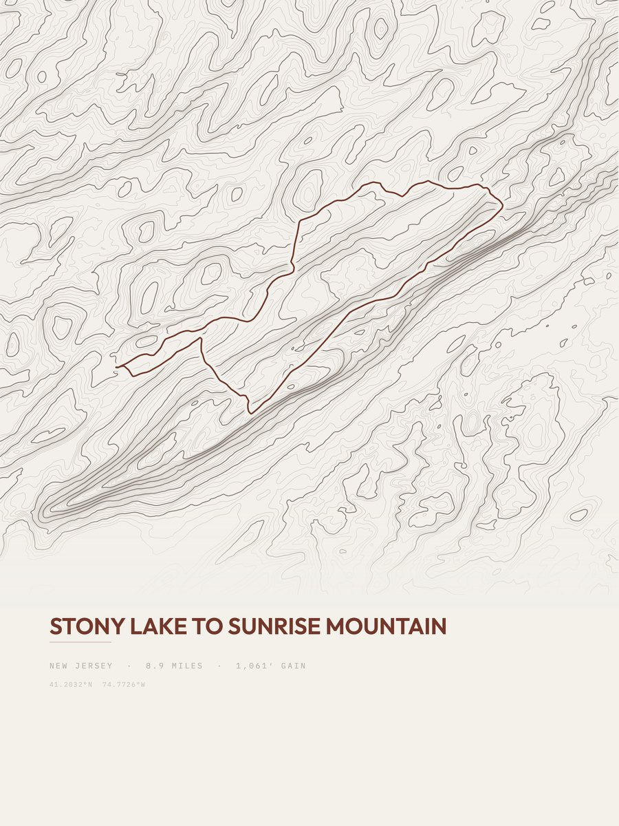 Stony Lake to Sunrise Mountain topographic trail print