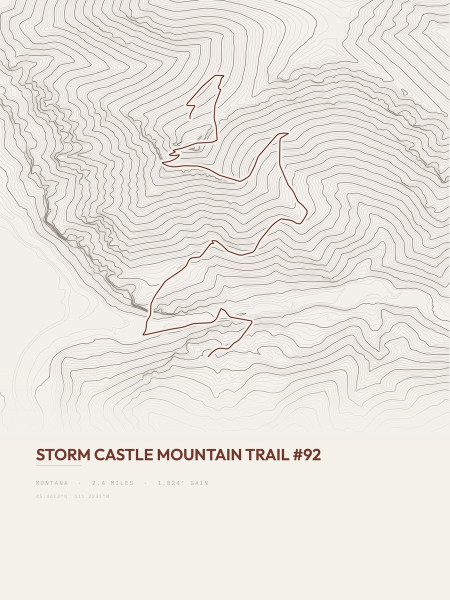 Storm Castle Mountain Trail topographic trail print