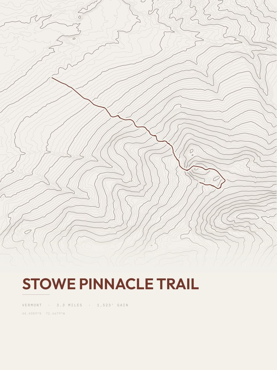 Stowe Pinnacle Trail topographic trail print