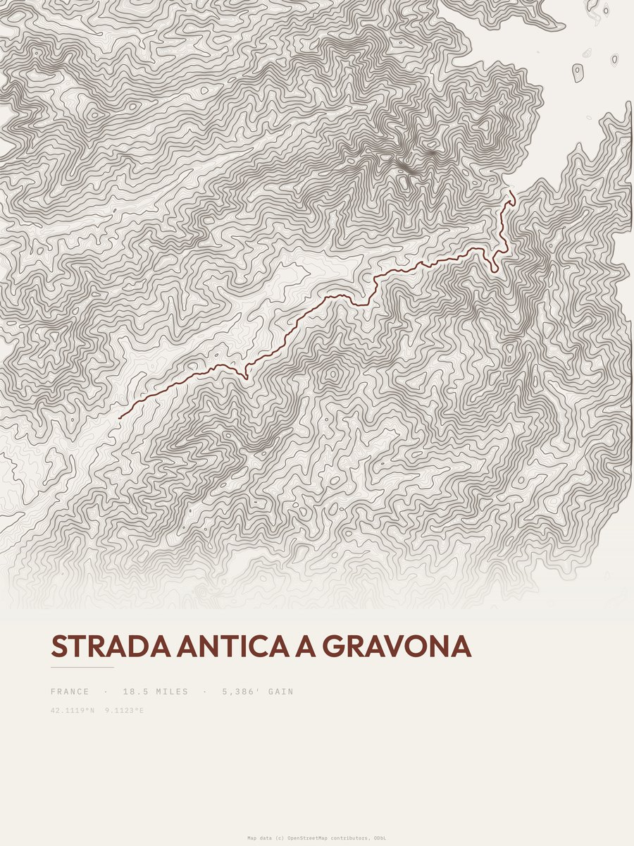 Strada Antica A Gravona topographic trail print