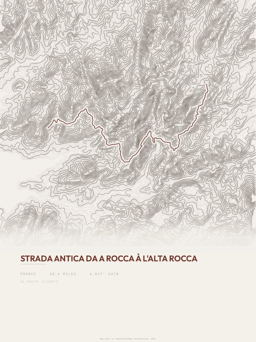 Strada Antica topographic trail print