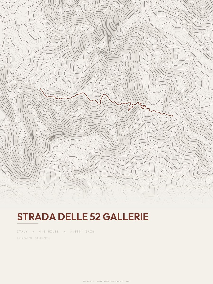 Strada delle 52 gallerie topographic trail print