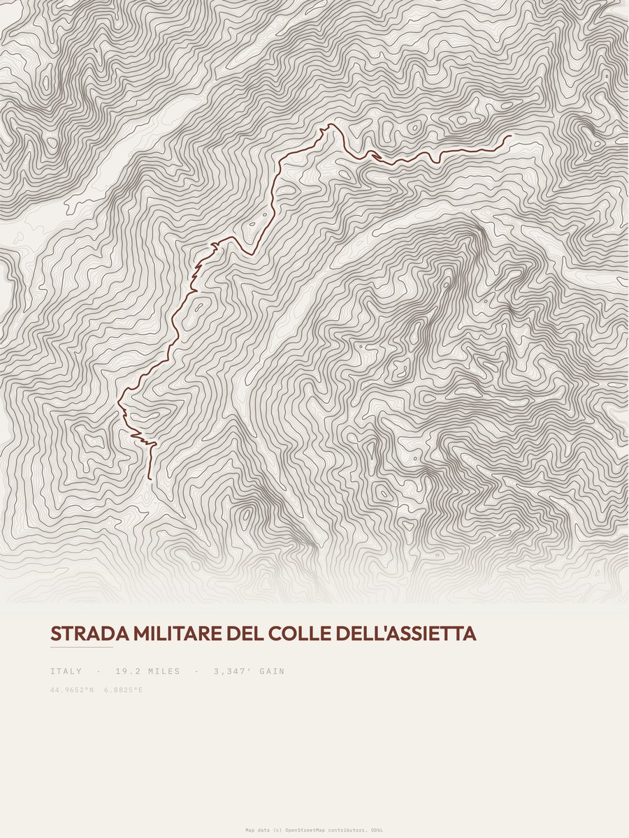 Colle dell'Assietta topographic trail print