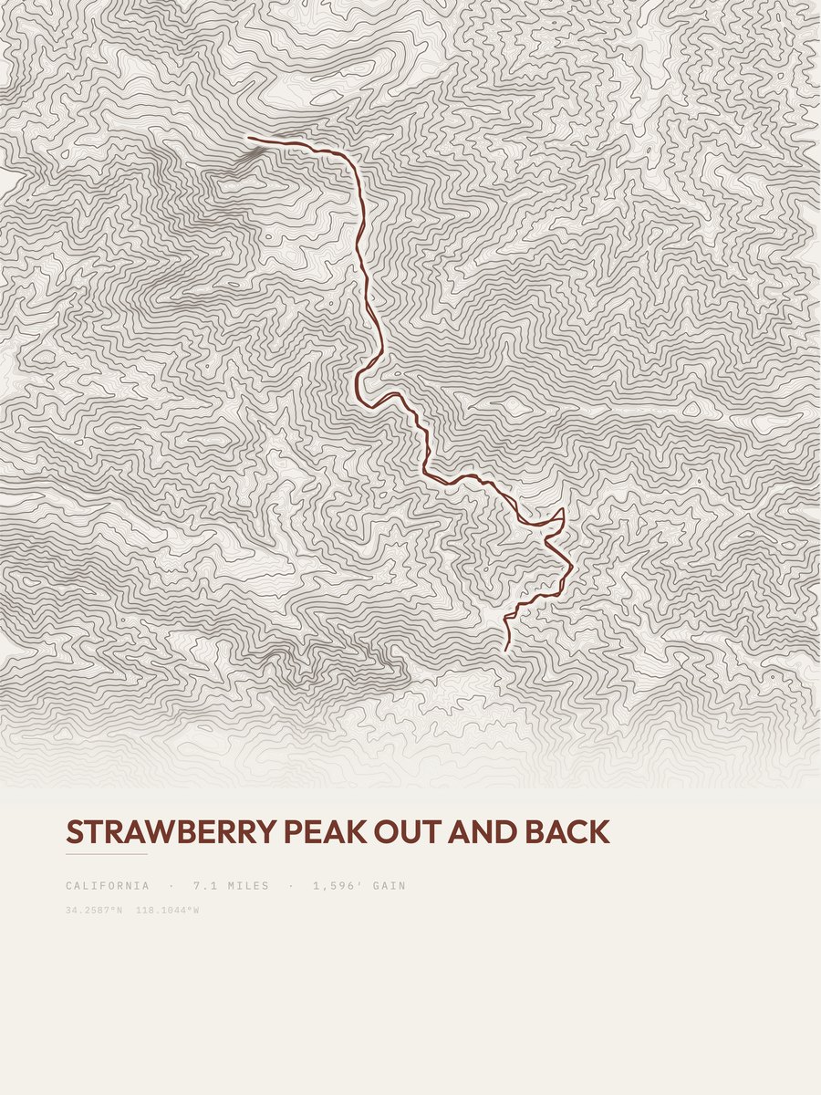 Strawberry Peak topographic trail print