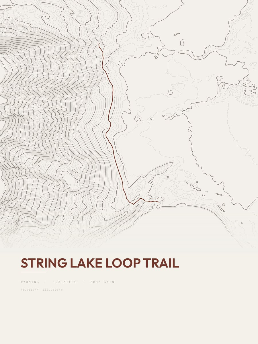 String Lake Loop Trail topographic trail print