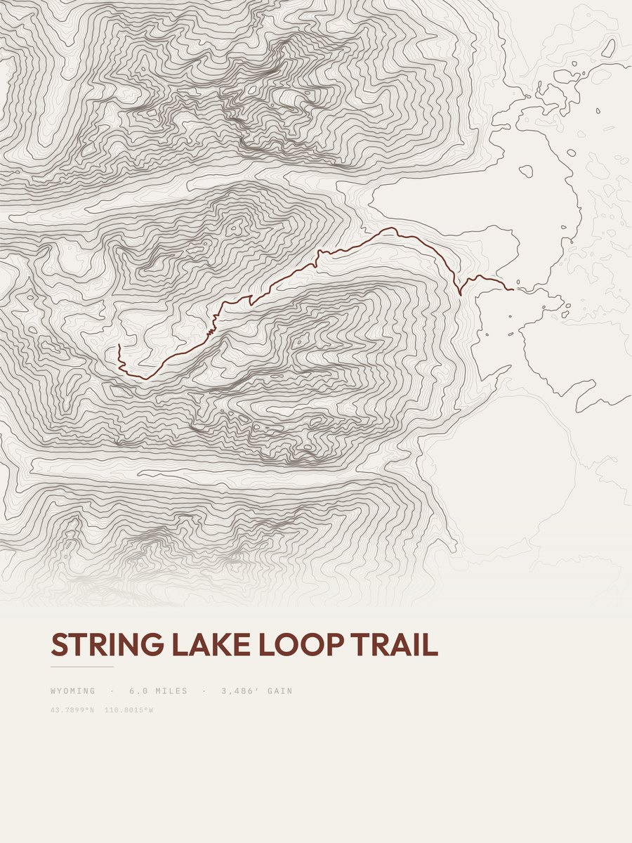 String Lake Loop Trail topographic trail print