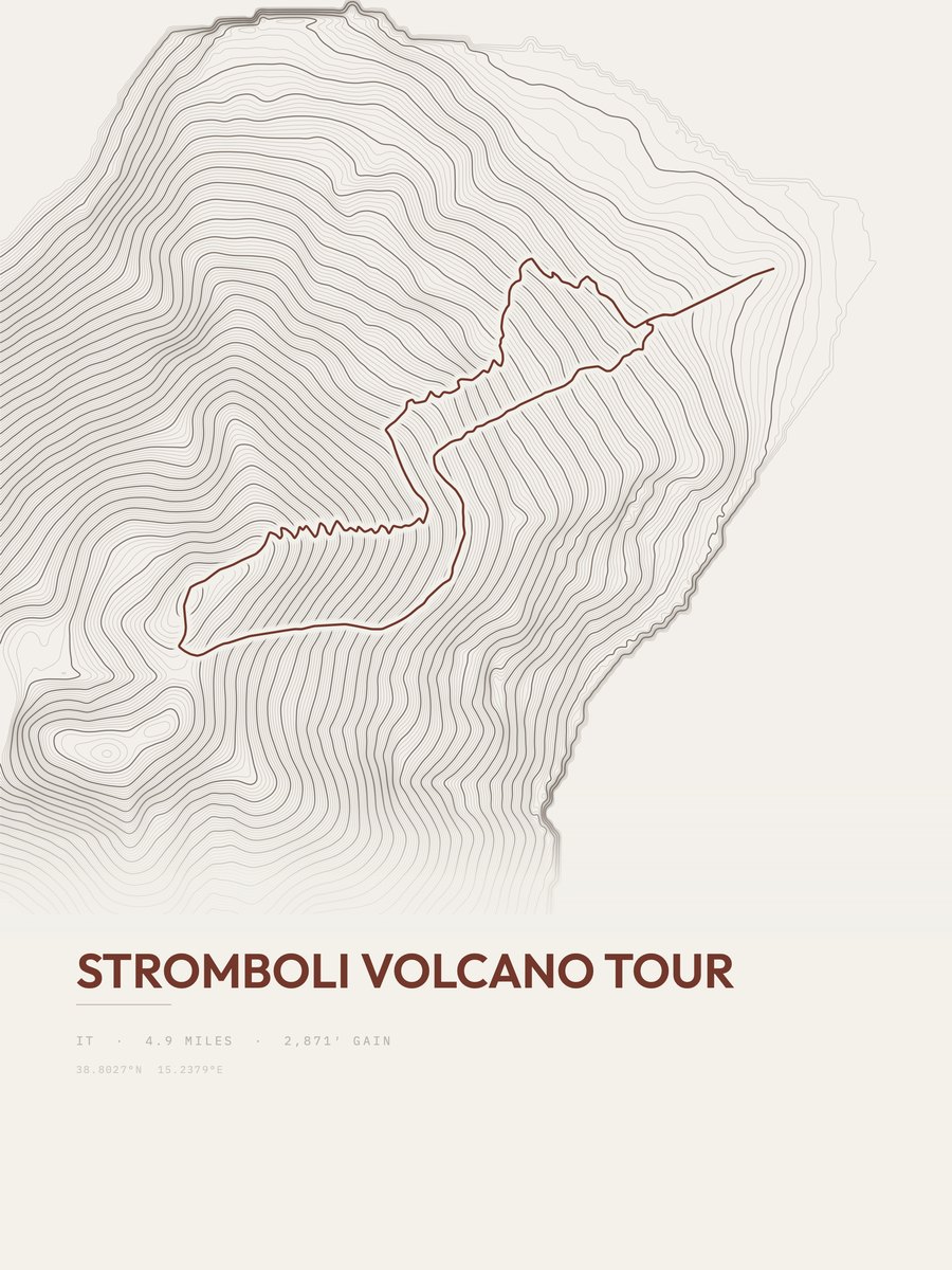 Stromboli Volcano Tour topographic trail print