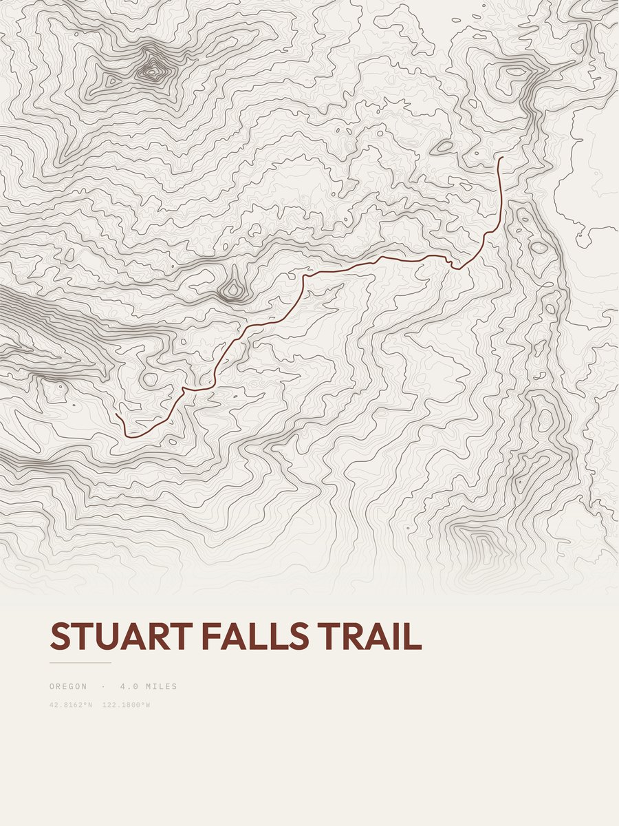 Stuart Falls Trail topographic trail print