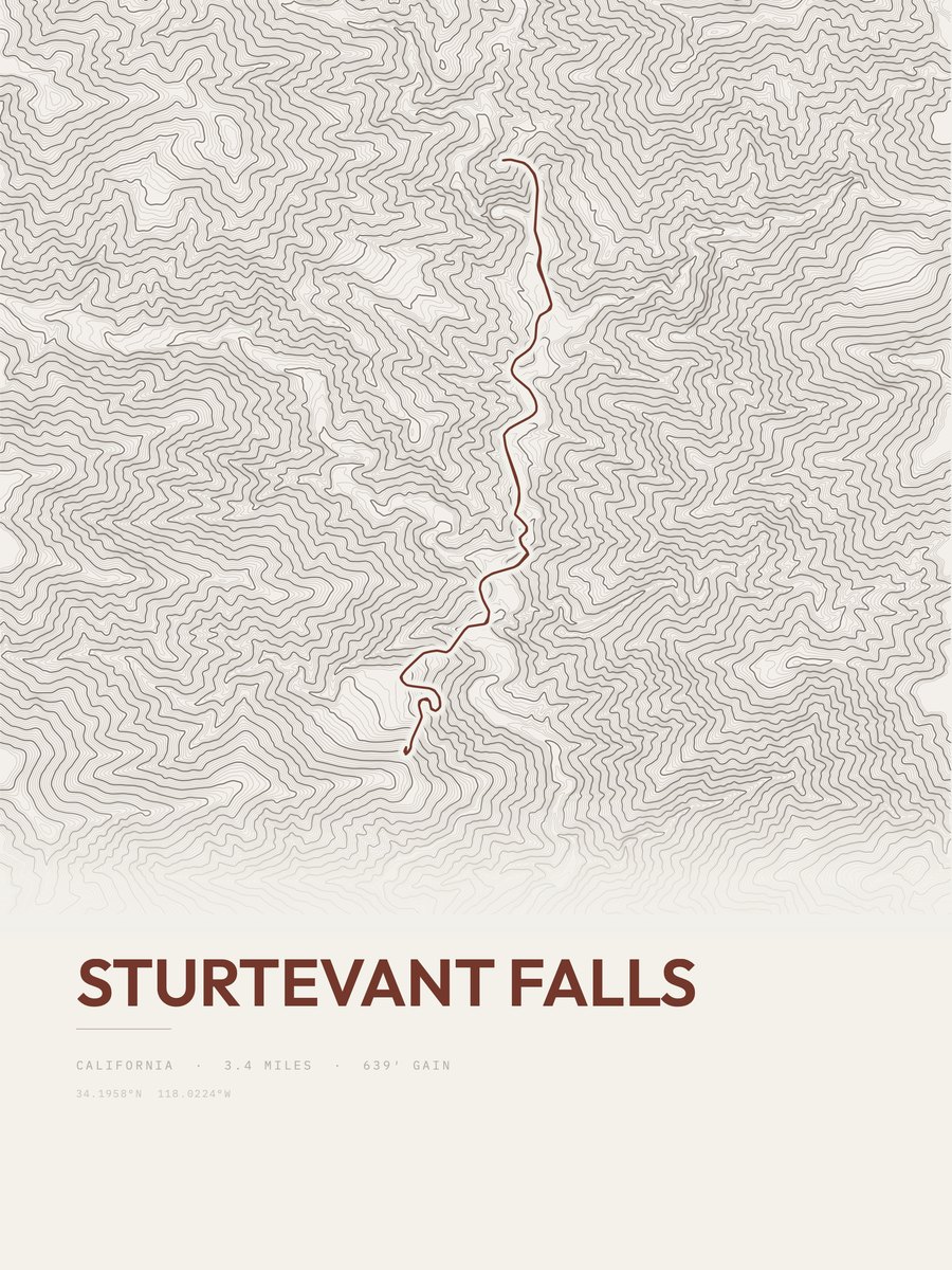 Sturtevant Falls topographic trail print