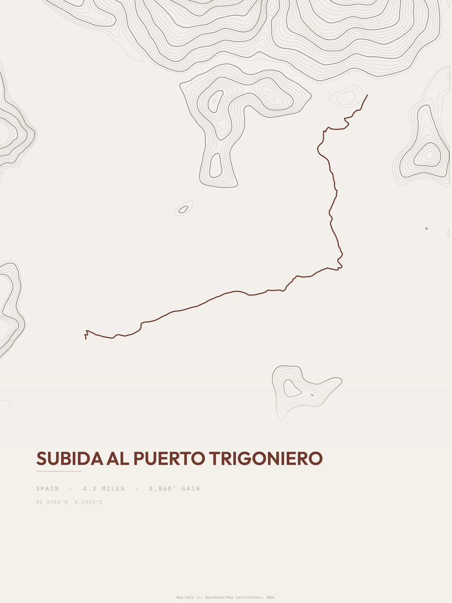 Subida al Puerto Trigoniero topographic trail print