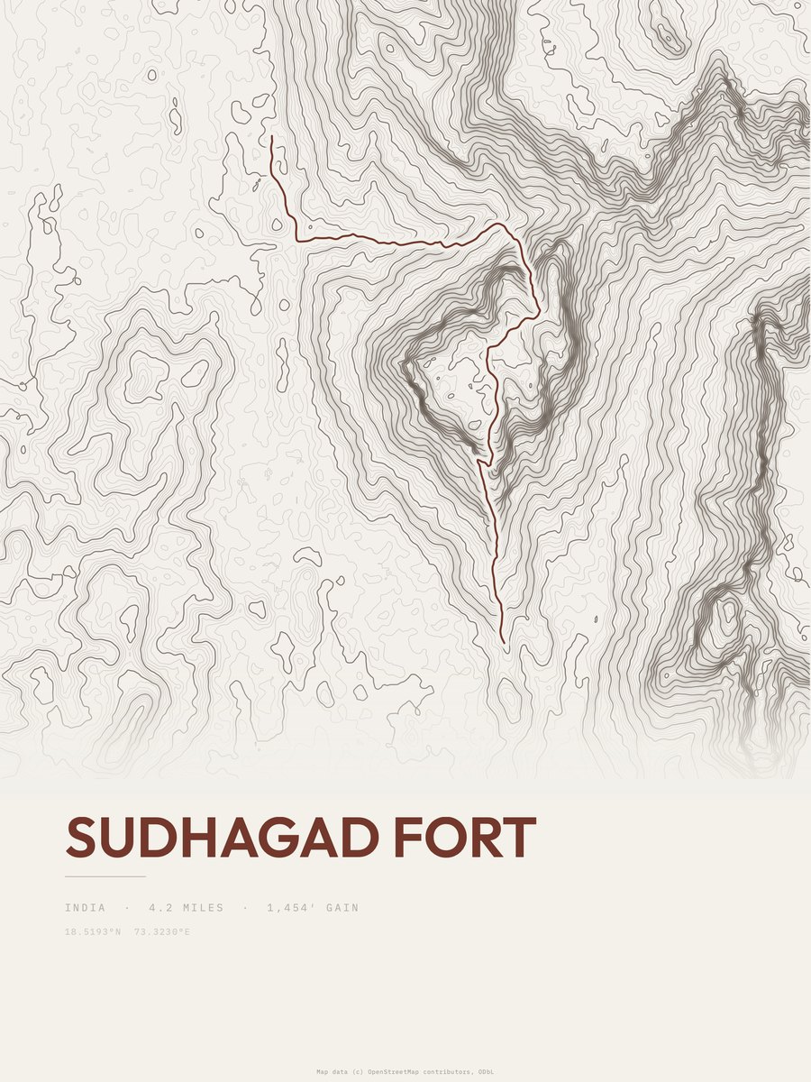 Sudhagad Fort topographic trail print