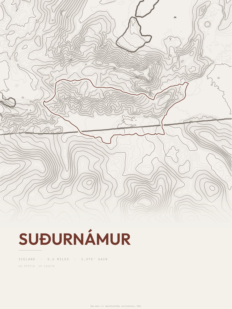 Suðurnámur topographic trail print