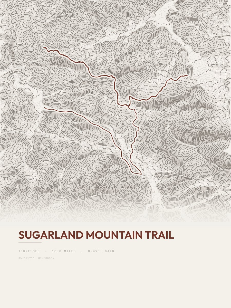 Sugarland Mountain Trail topographic trail print