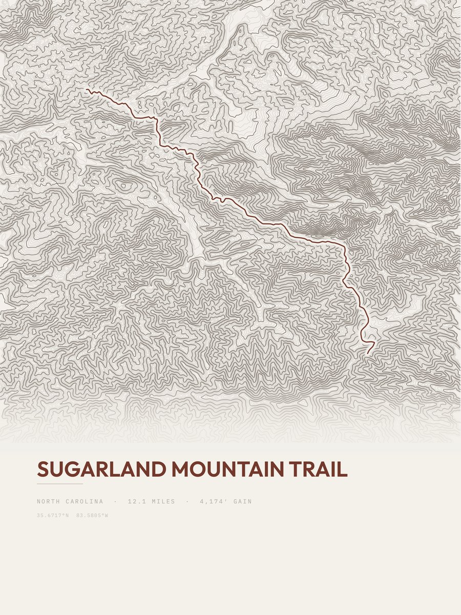 Sugarland Mountain Trail topographic trail print