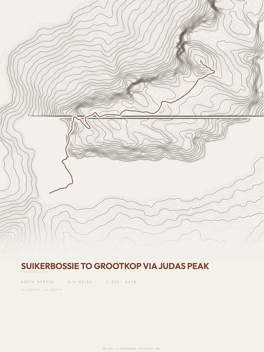 Suikerbossie to Grootkop topographic trail print