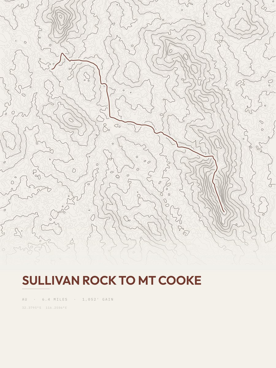 Sullivan Rock to Mount Cooke topographic trail print