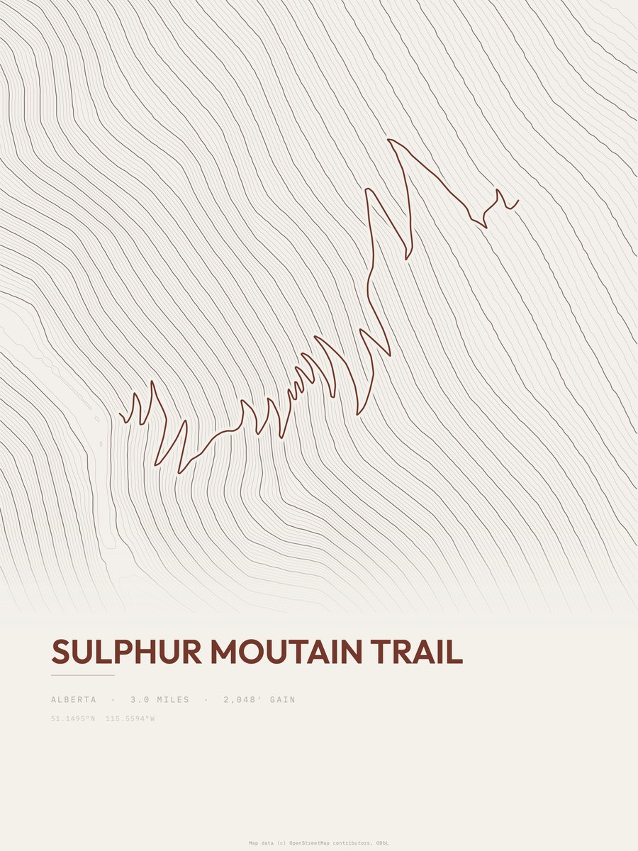 Sulphur Moutain Trail Topographic print