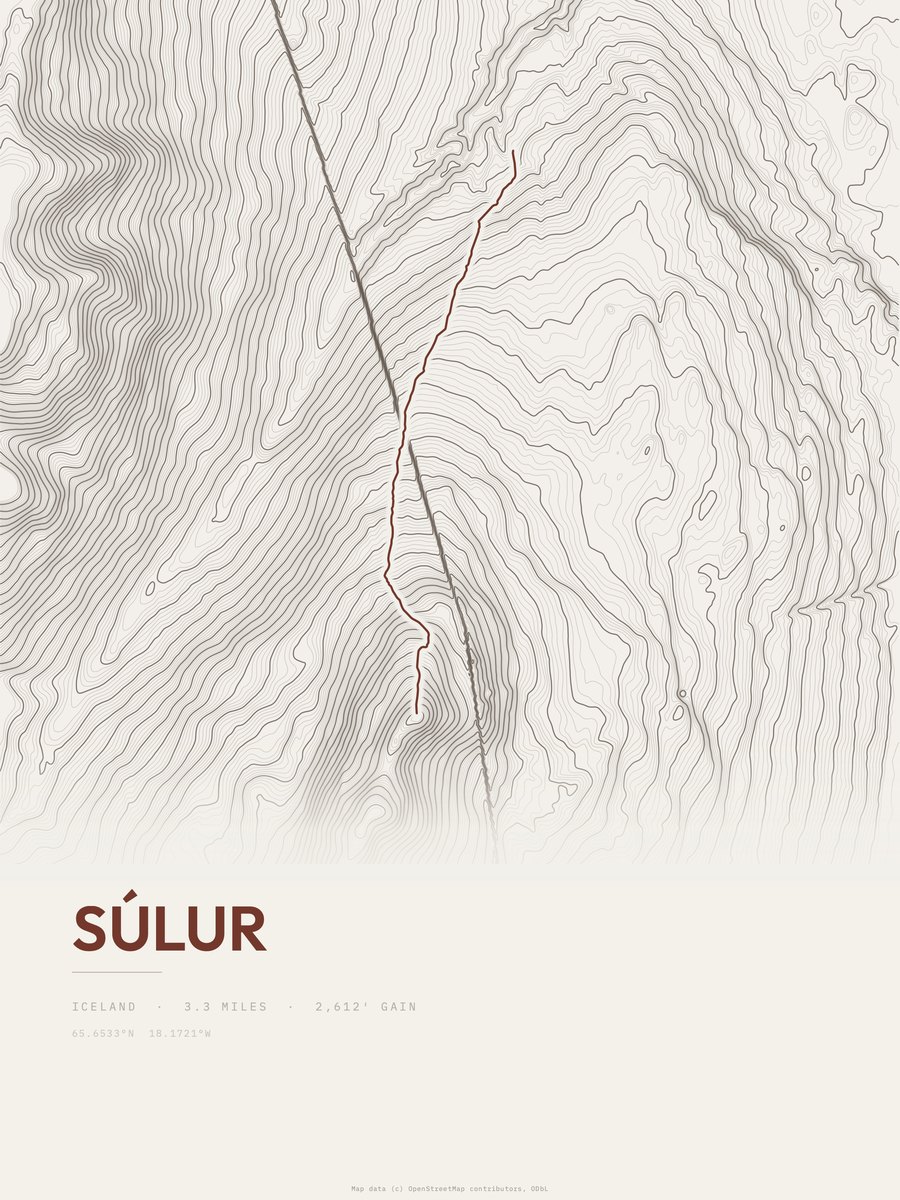 Súlur topographic trail print