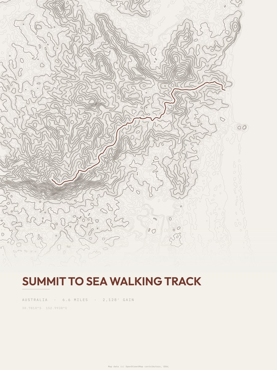 Summit to Sea Walking Track Topographic print