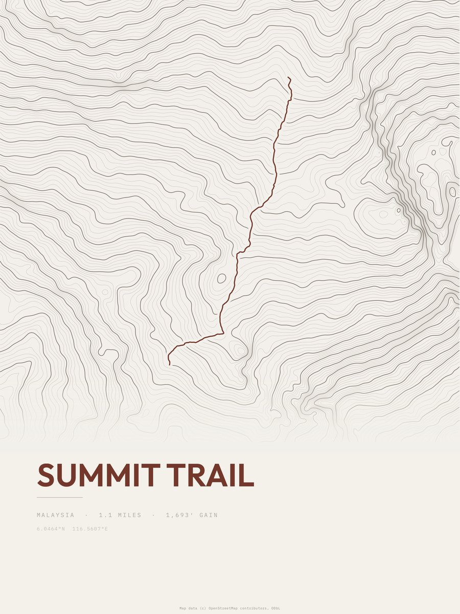 Summit Trail topographic trail print